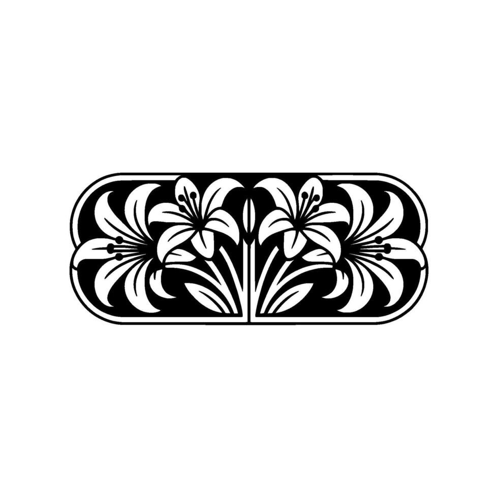 Elegant Floral Motif, Black White Lily Border, Art Nouveau Style vector