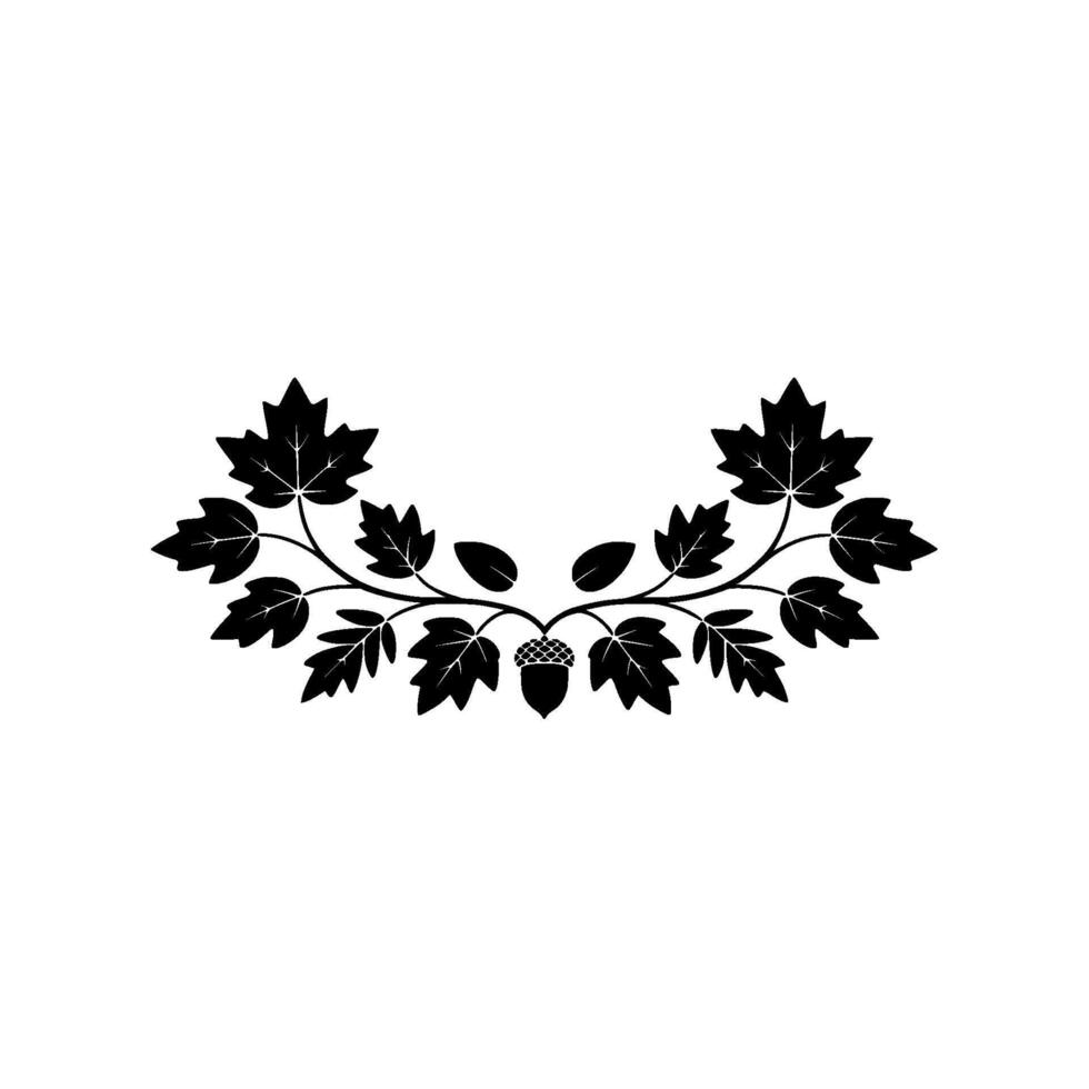 Elegant Black White Autumn Leaf and Acorn Wreath vector