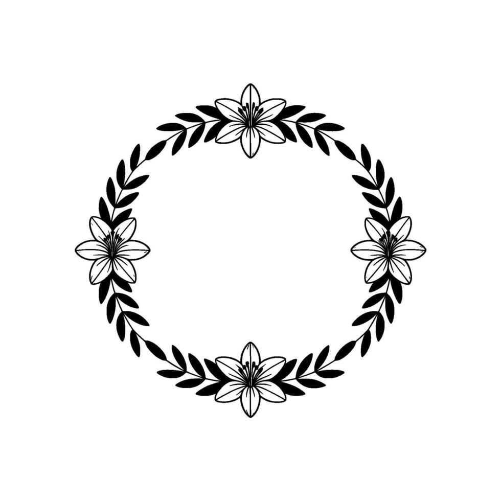 Elegant Floral Wreath, Minimalist Black and White - Flowers vector
