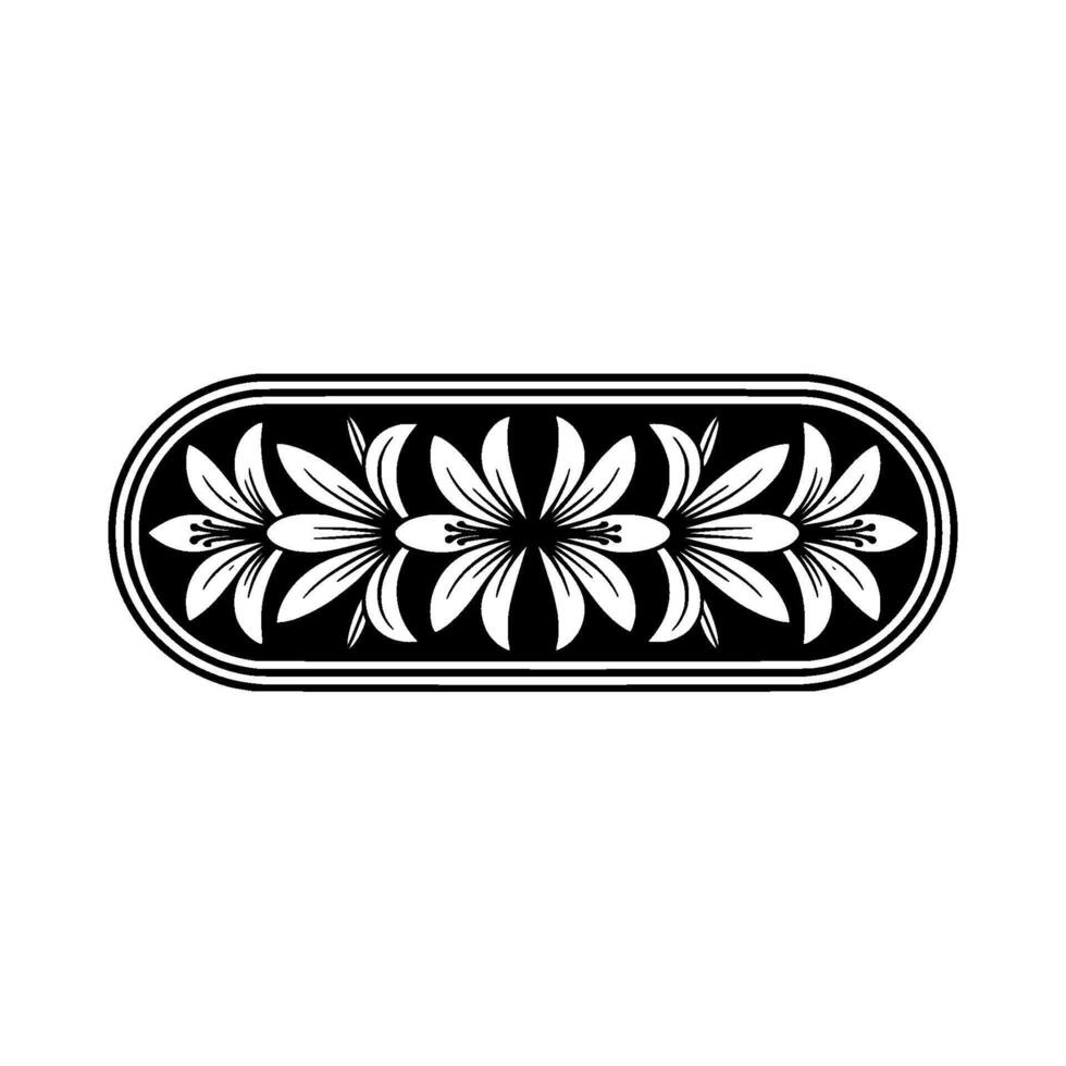 Elegant Floral Ornament in Oval Frame, Black and White vector