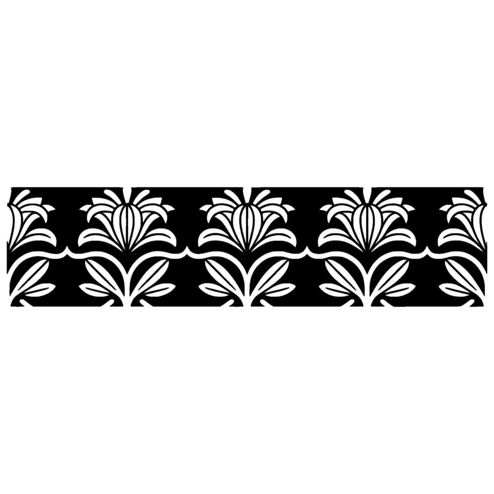 Elegant Floral Border Pattern, Black and White, Minimalist vector
