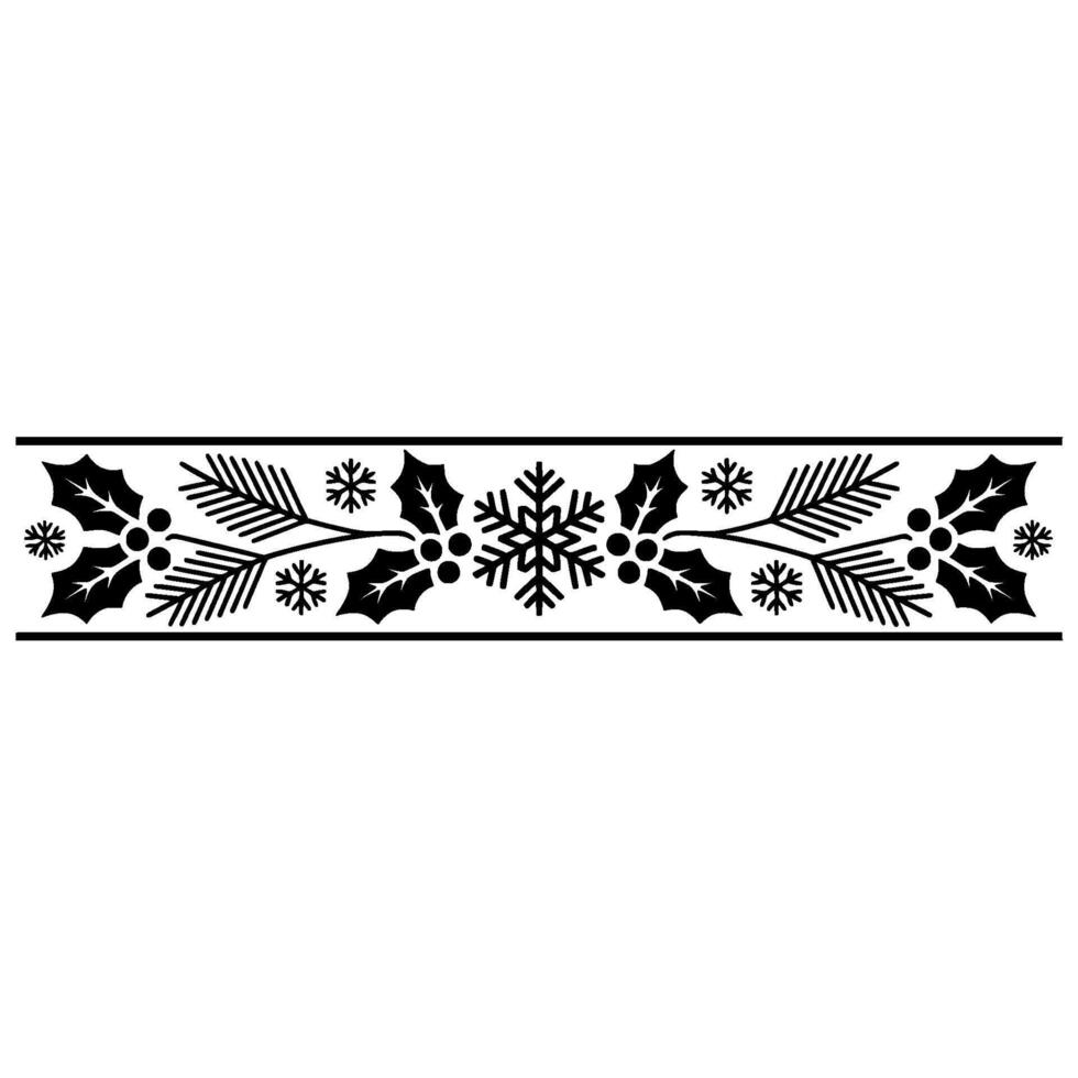 Festive Christmas Border with Holly, Berries, Snowflakes, and Evergreen Detail vector