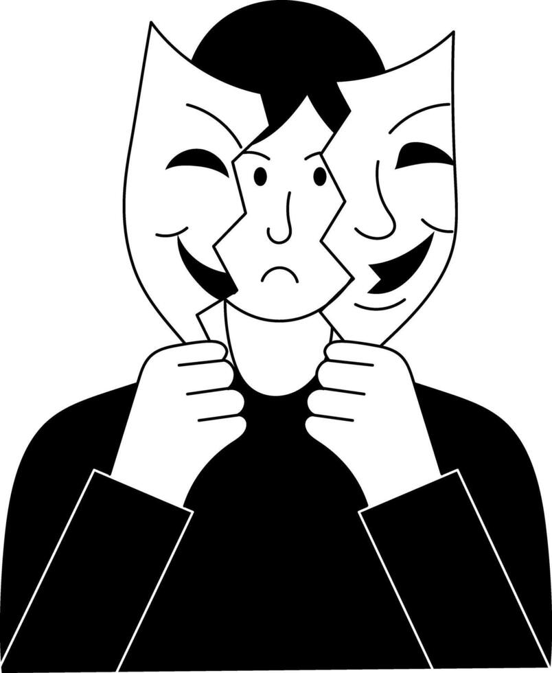 A filled style illustration showing a person hiding emotions vector