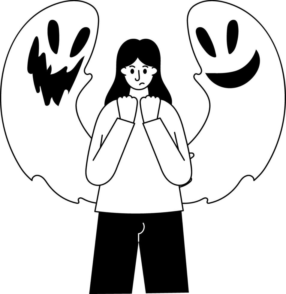 A solid style illustration showing a person having ghost fear vector