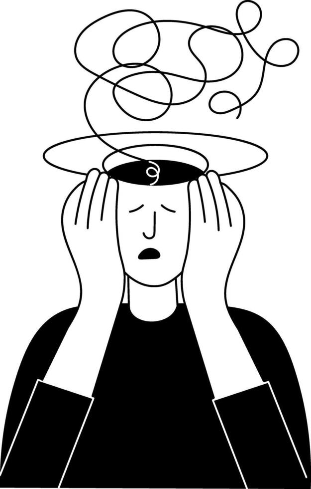 A glyph style illustration showing person having anxiety vector