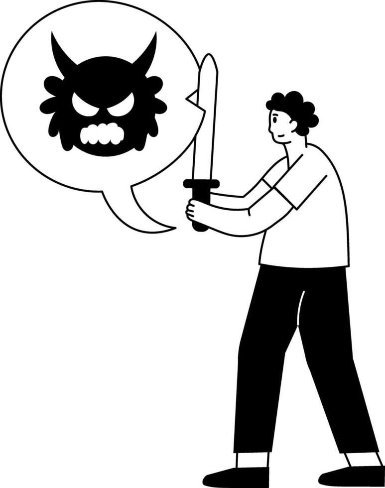 A drawing style illustration showing a person overcoming fear vector