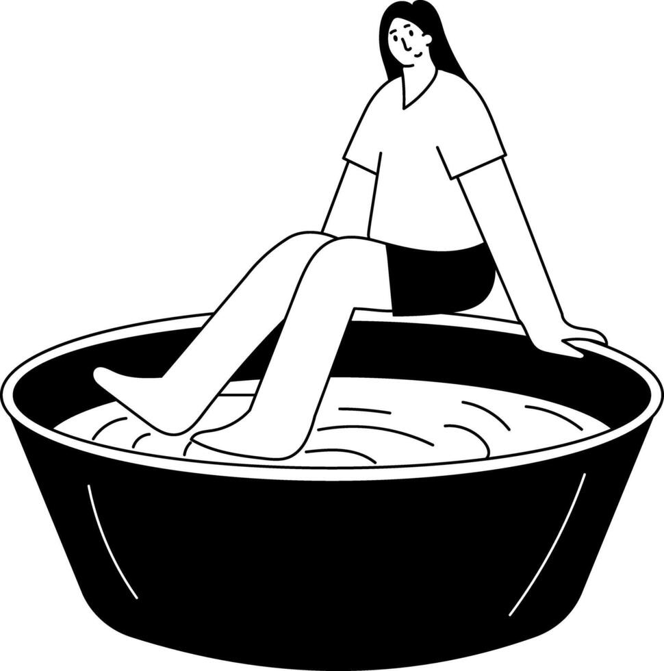 A glyph style illustration showing a person doing foot bath vector
