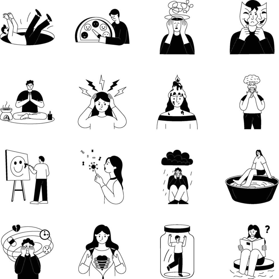 Collection of Stress Management Glyph Illustrations vector