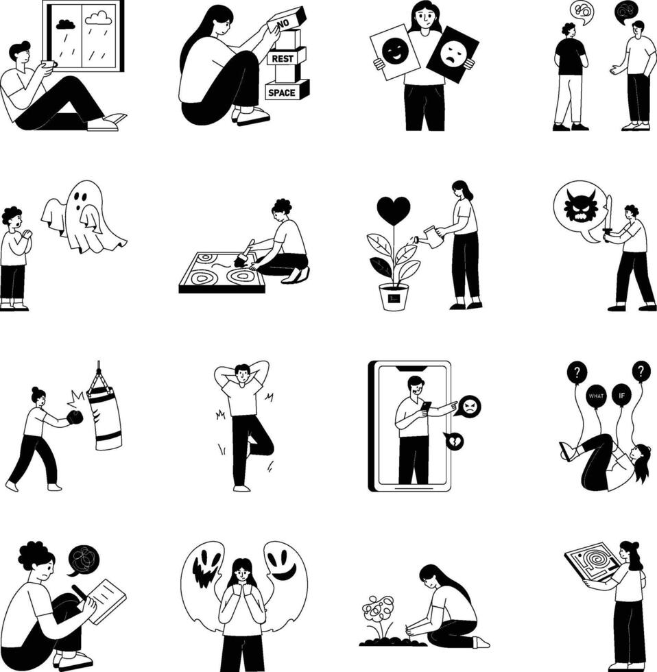 Pack of Stress Relief Filled Style Illustrations vector