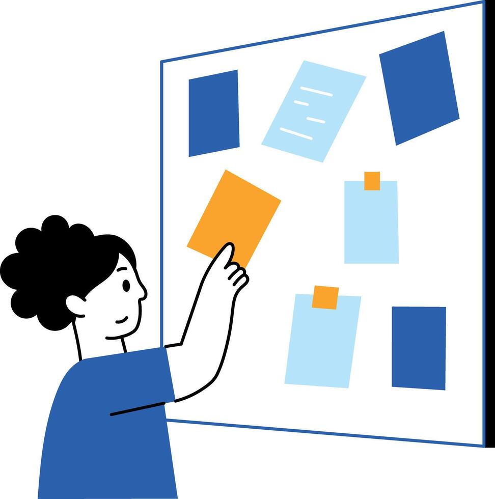 A flat style illustration showing strategy board with sticky notes vector
