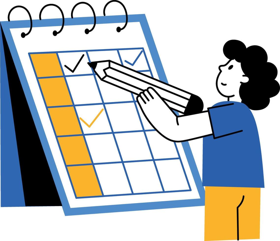 A flat style illustration showing project timeline on large board vector