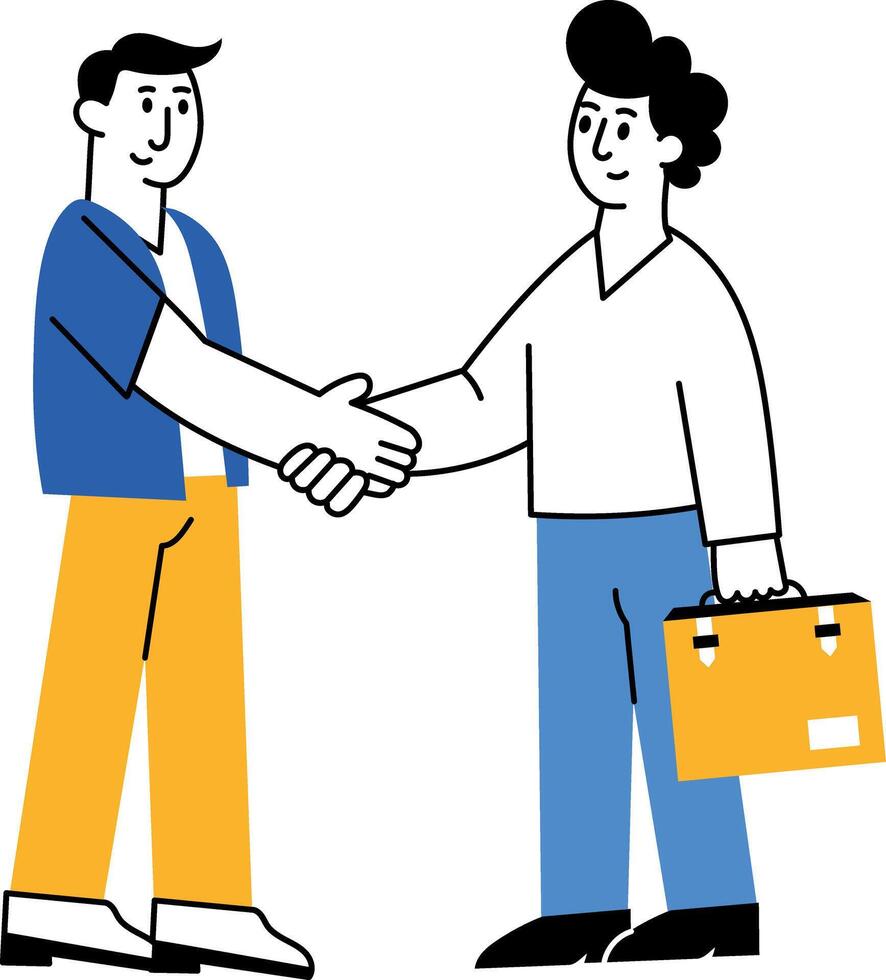 Flat style illustration showing handshake between two colleagues vector