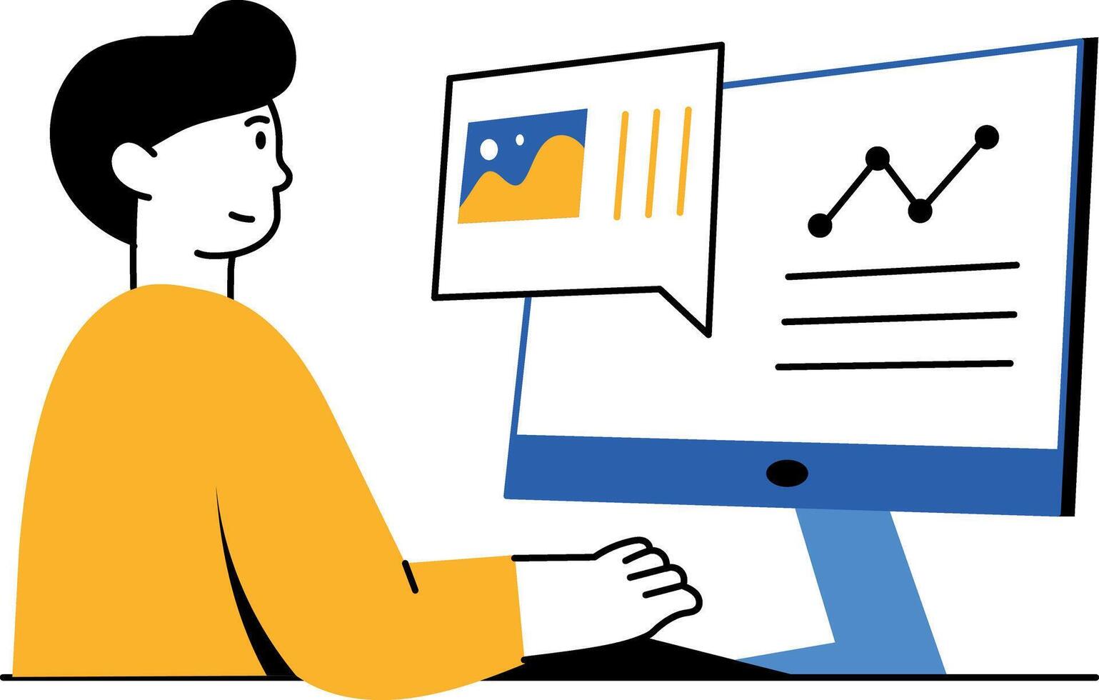 Flat style illustration showing freelancer working on laptop vector