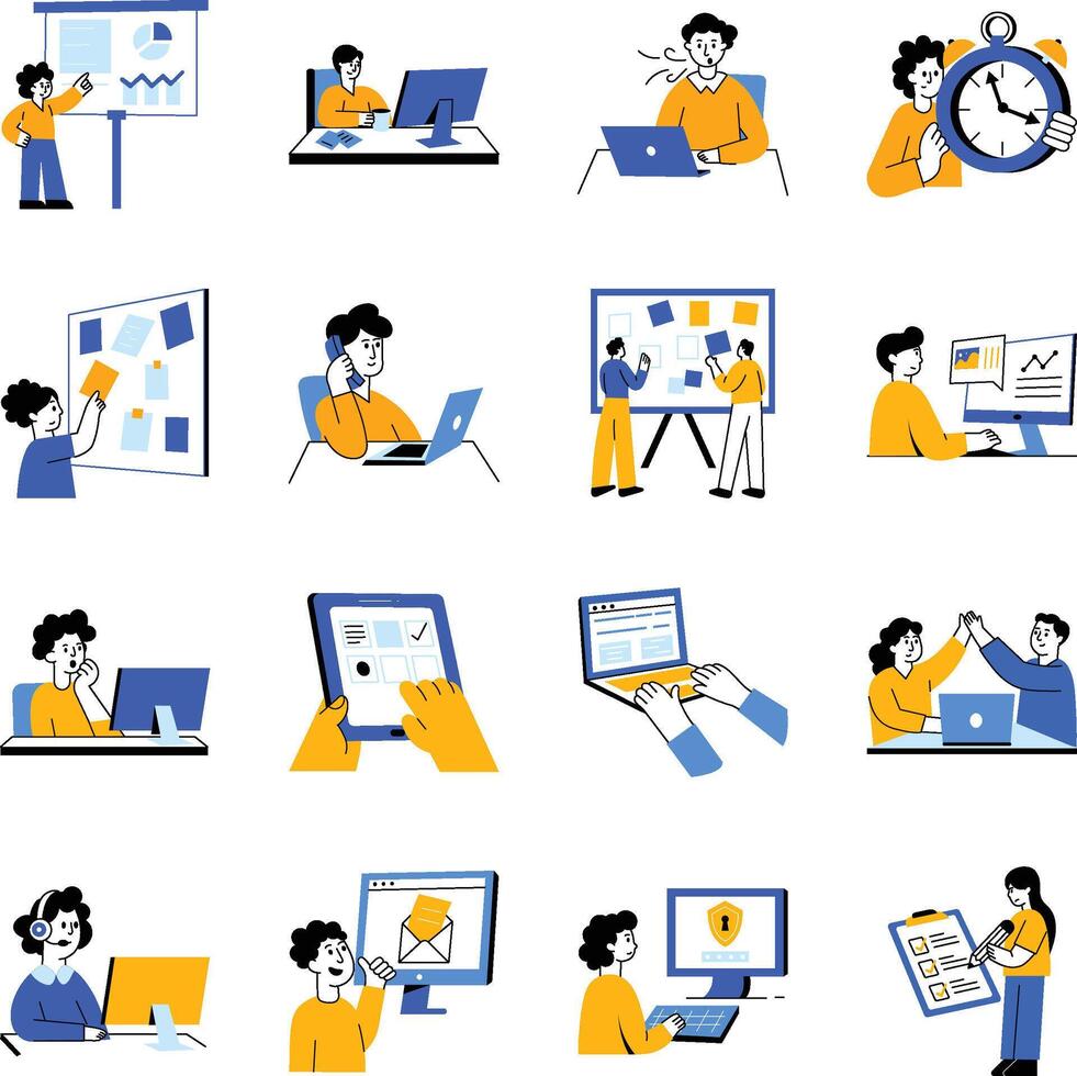 Collection of Flat Style Workplace Illustrations vector