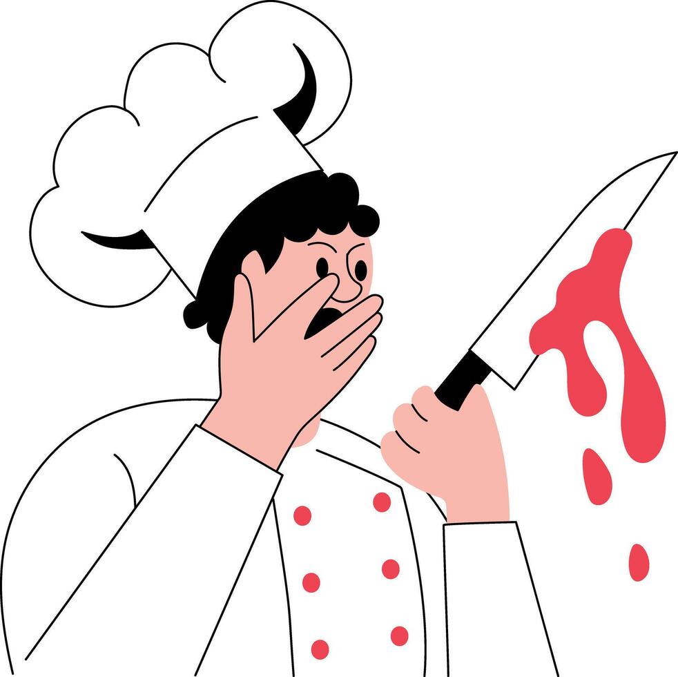 A hand drawn illustration showing a person holding bloody knife vector