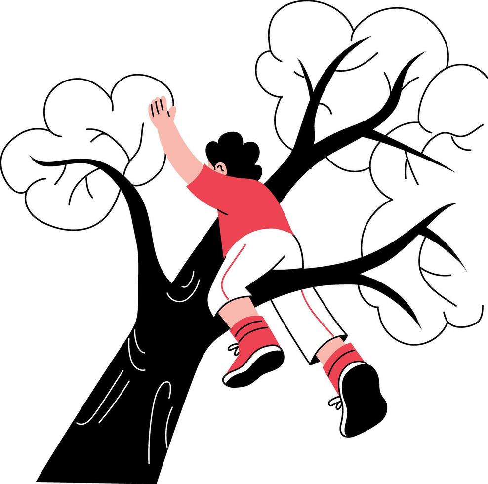 A hand drawn illustration showing a person climbing tree vector
