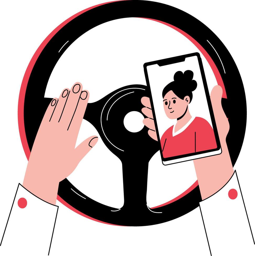 A hand drawn illustration showing a person driving vector