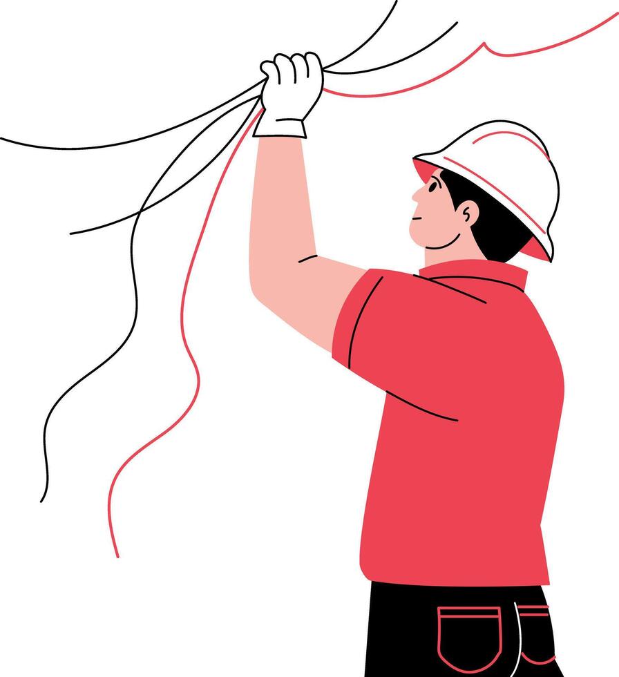 A hand drawn illustration showing a person holding wires vector
