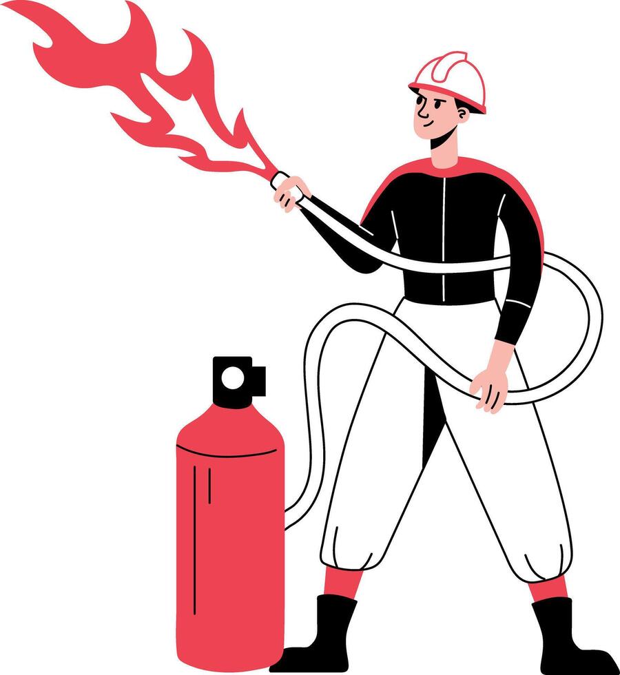 A hand drawn illustration showing a firefighter vector