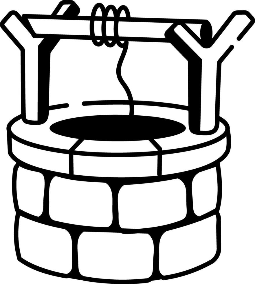 A sketchy style icon showing an old water well vector