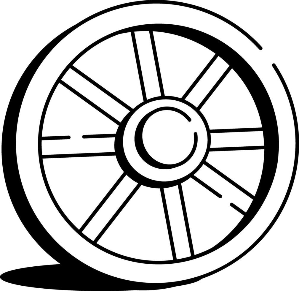 A hand drawn style icon of wooden wheel vector
