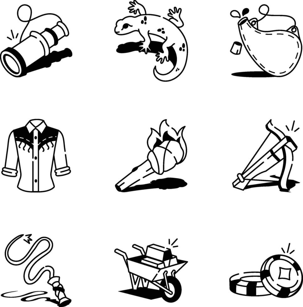 Set of Rodeo Art Doodle Style Icons vector