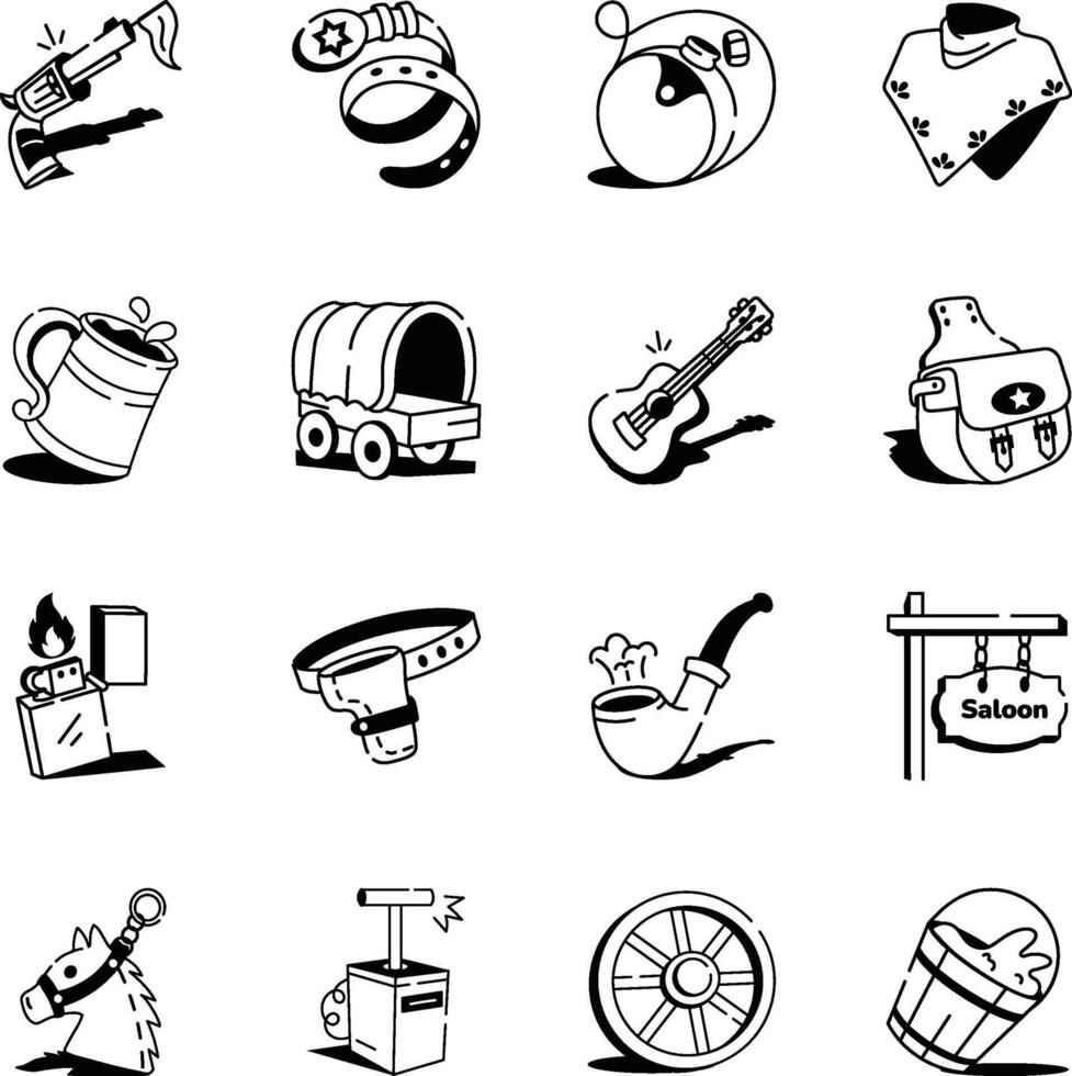 Set of Hand Drawn Western Culture Icons vector