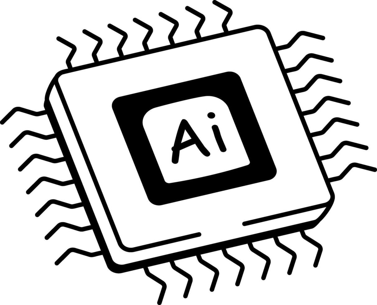 A doodle style icon showing ai chip vector