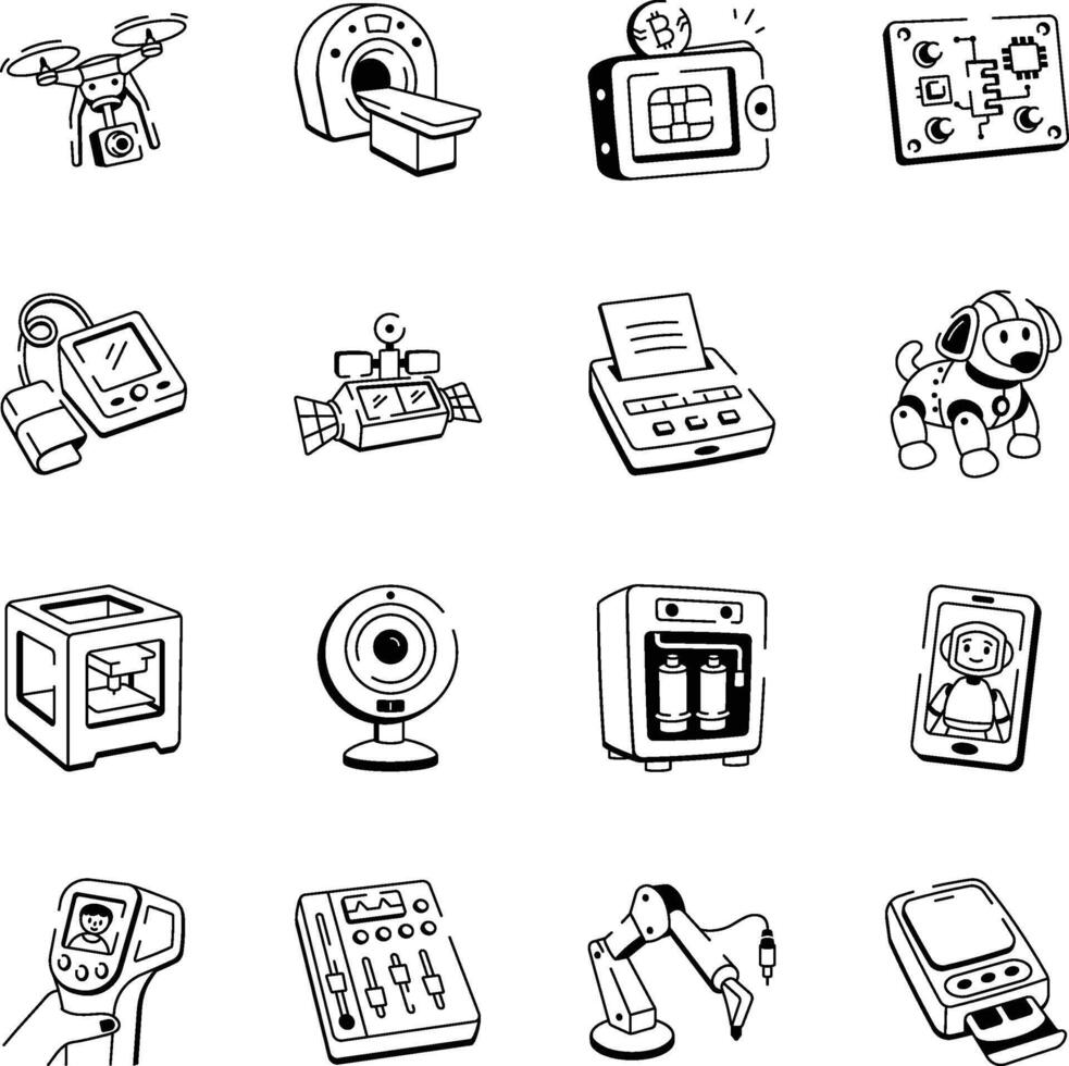 Pack of Technology Innovations Doodle Icons vector