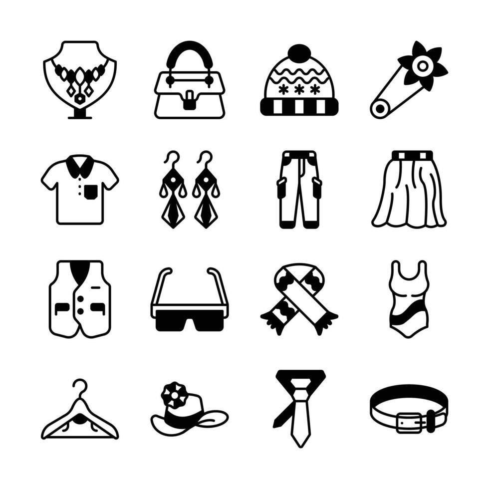 Get this handy collection of fashion accessories glyph icons vector
