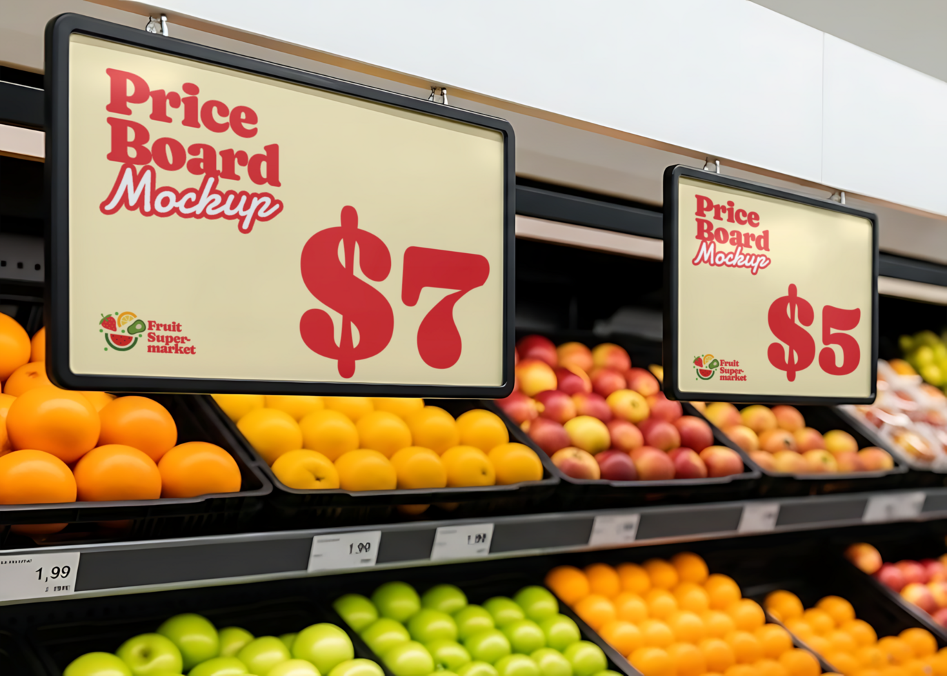 Price Board Mockup Displaying Produce Prices psd