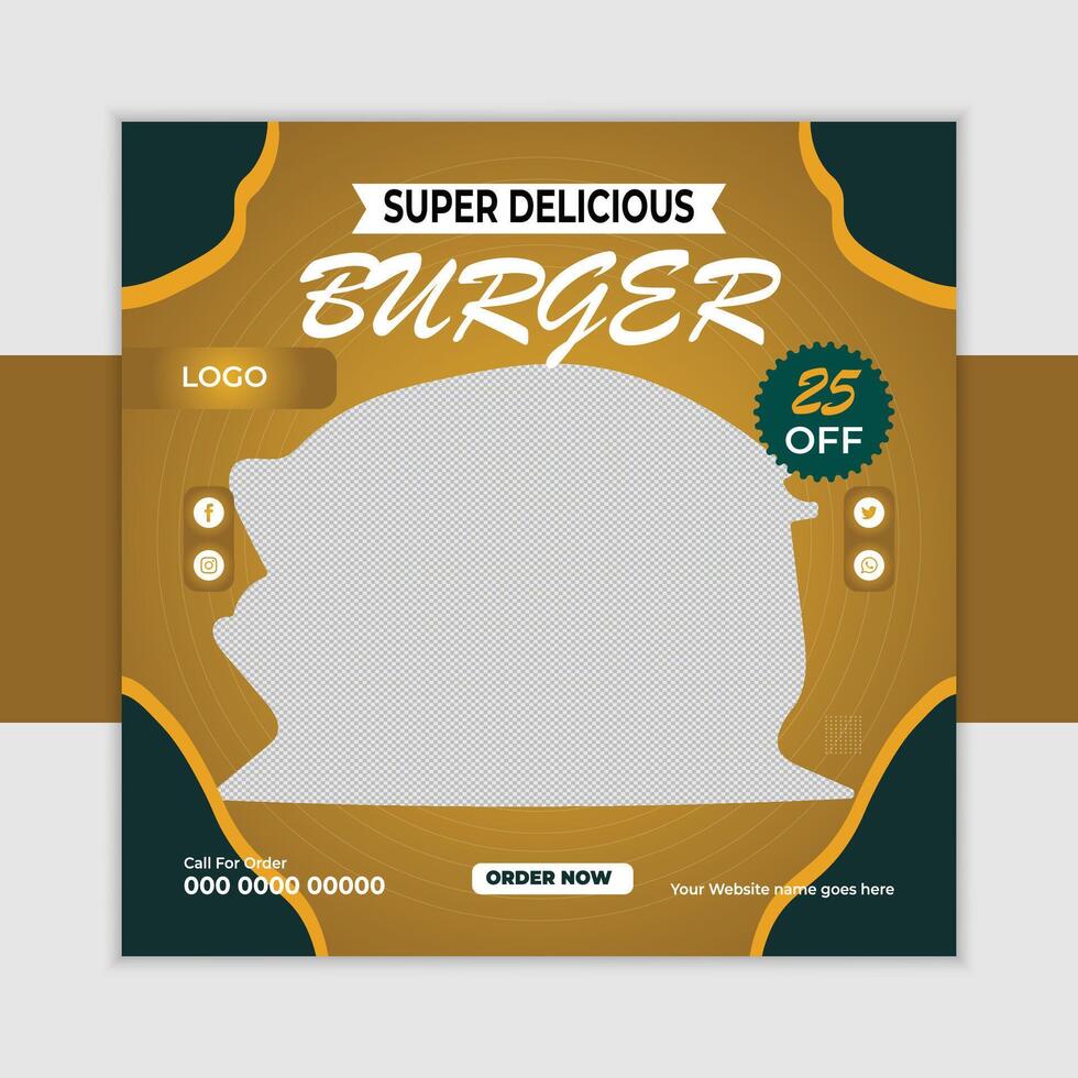 Delicious Burger Social Media Post Design 25 Off Gourmet Burger Deal, Order Now - Professional digital artwork with vibrant colors and detailed composition vector
