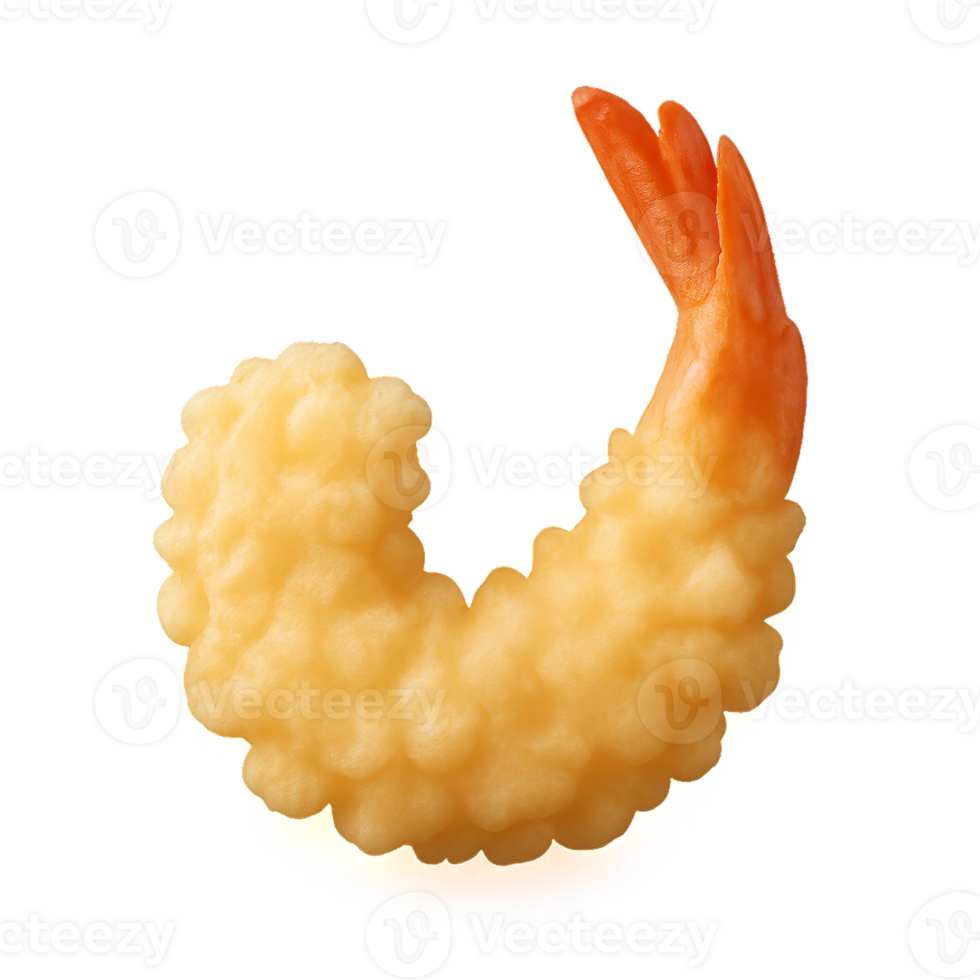 3D Rendered Tempura Prawn with Crispy Texture and Vibrant Color png