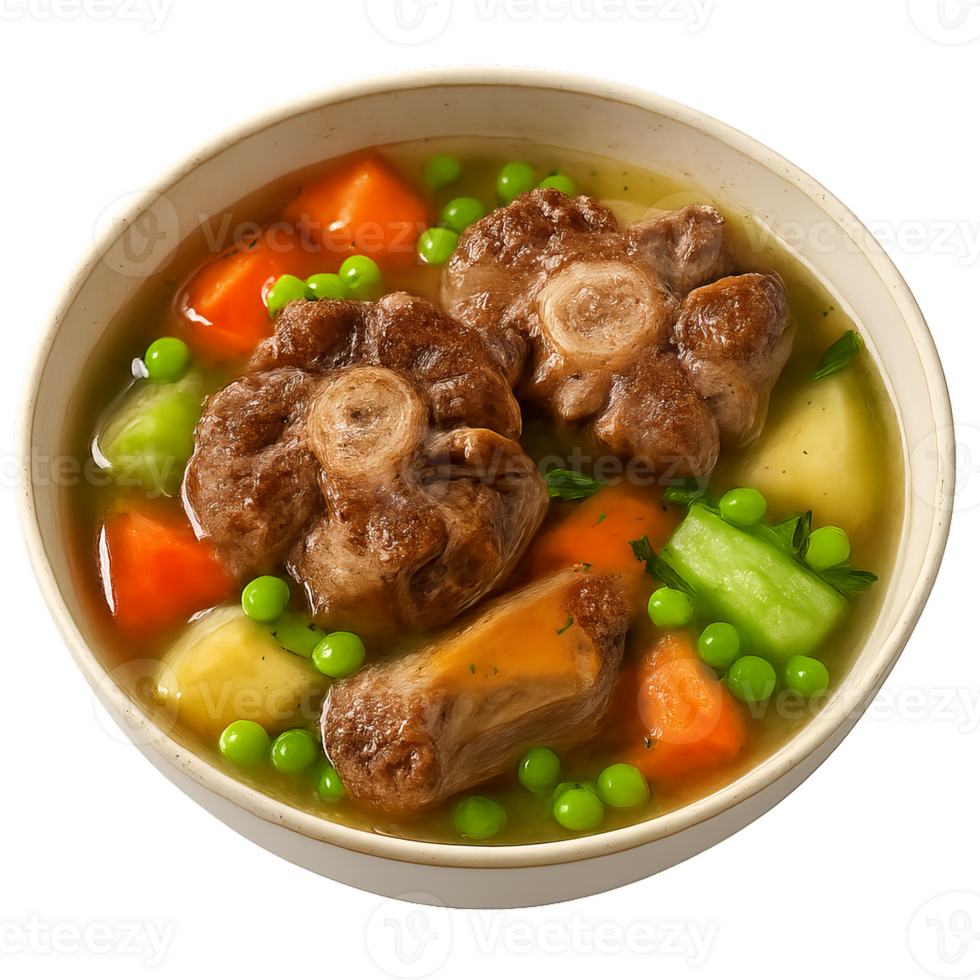 Hearty Oxtail Soup with Fresh Vegetables and Savory Broth png