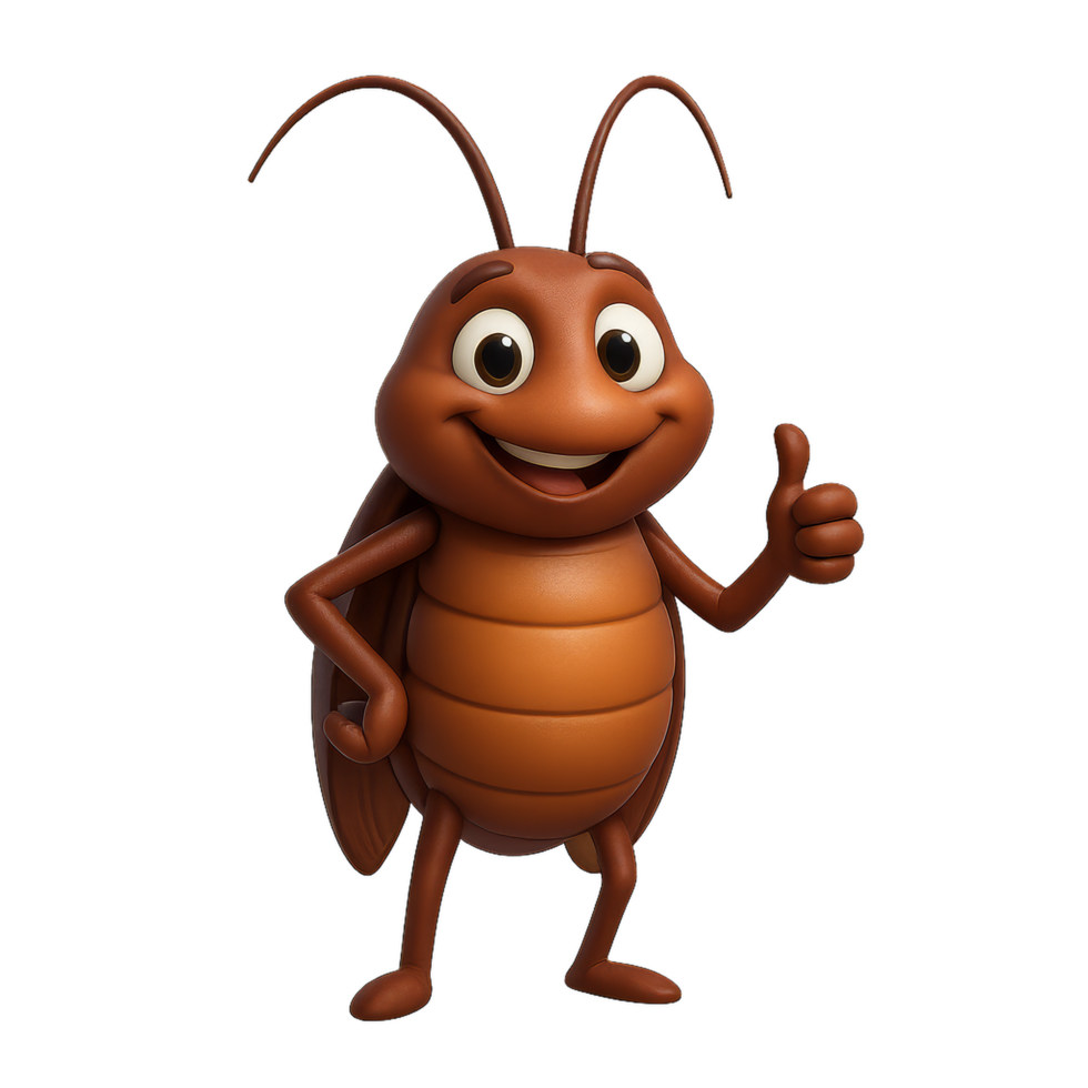 Cartoon 3D Cockroach Character with Friendly Expression in Simple Style png