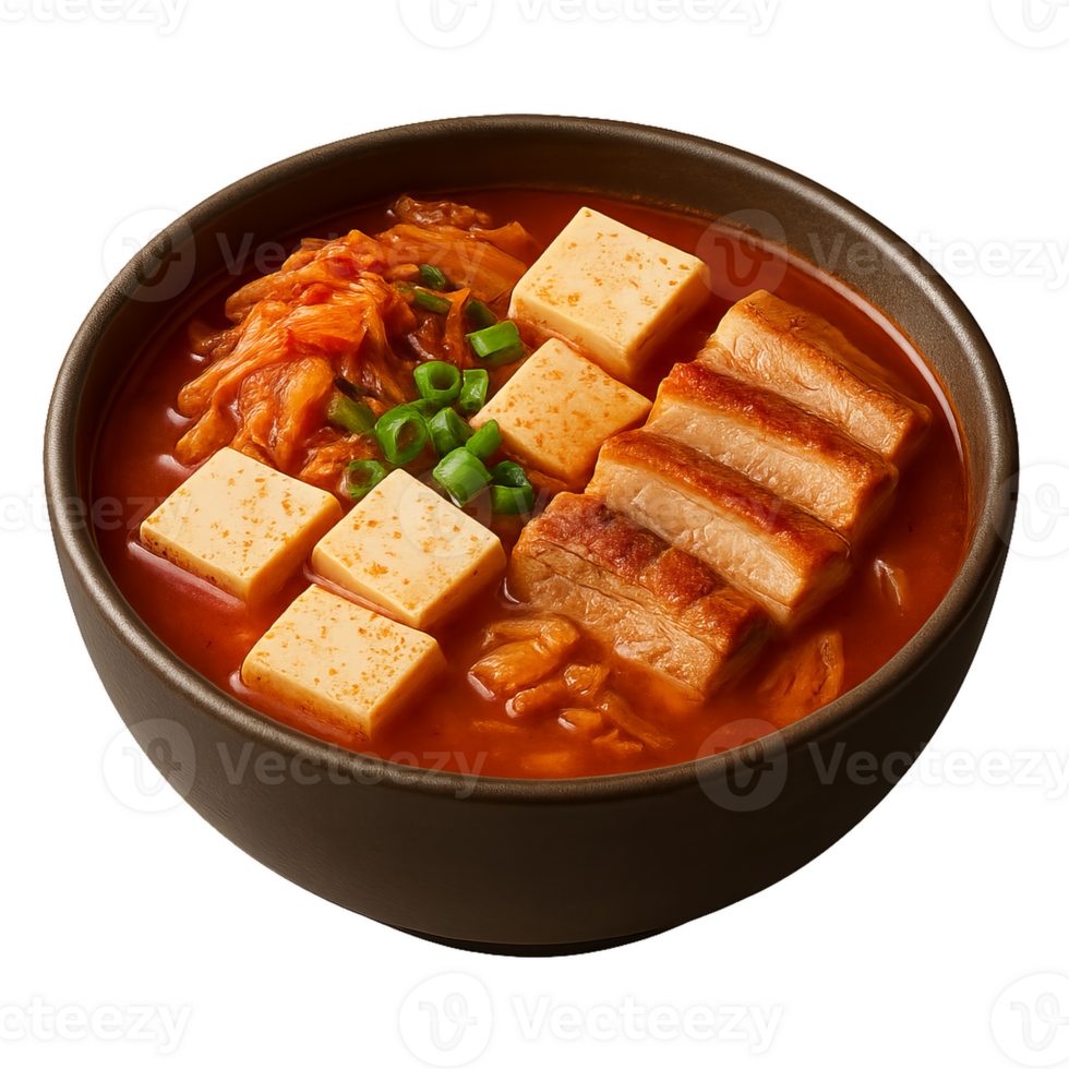 Korean Jjigae with Kimchi and Tofu in a Traditional Bowl png