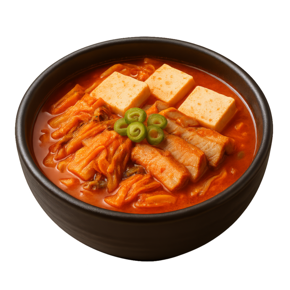 Delicious Korean Kimchi Jjigae with Tofu and Green Onions png