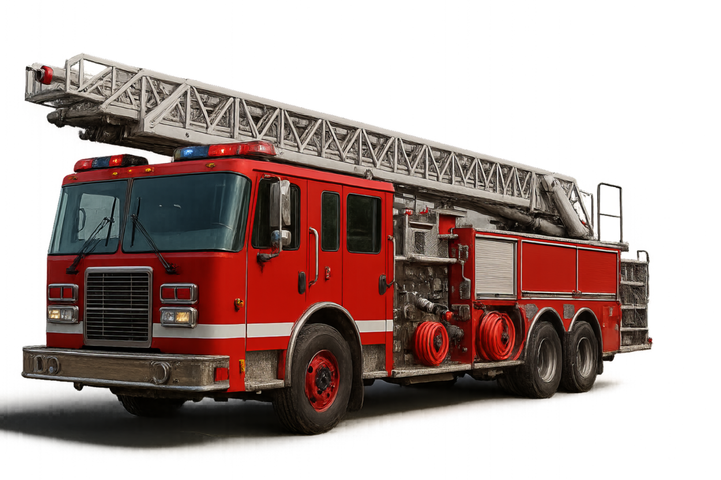 3D Render of a Realistic Fire Truck with Ladder and Detailing png