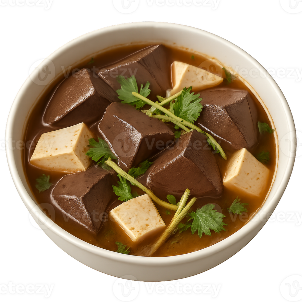 Delicious Duck Blood Soup with Tofu and Fresh Herbs png