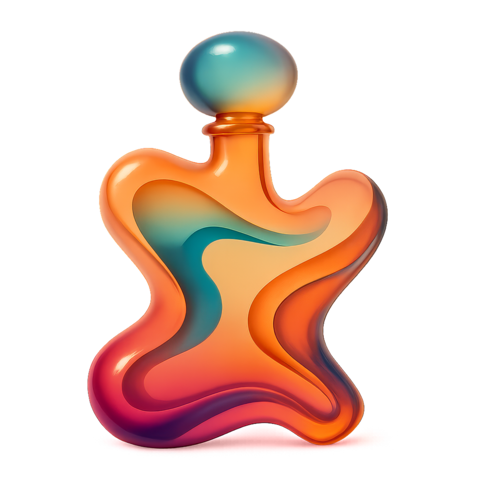 Artistic Glass Perfume Bottle with Vibrant Fluid Design Concept png