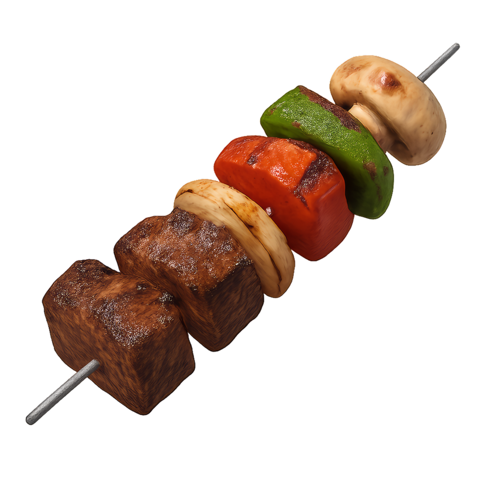 Grilled Beef Kebab Skewers with Colorful Vegetables Ready for BBQ png