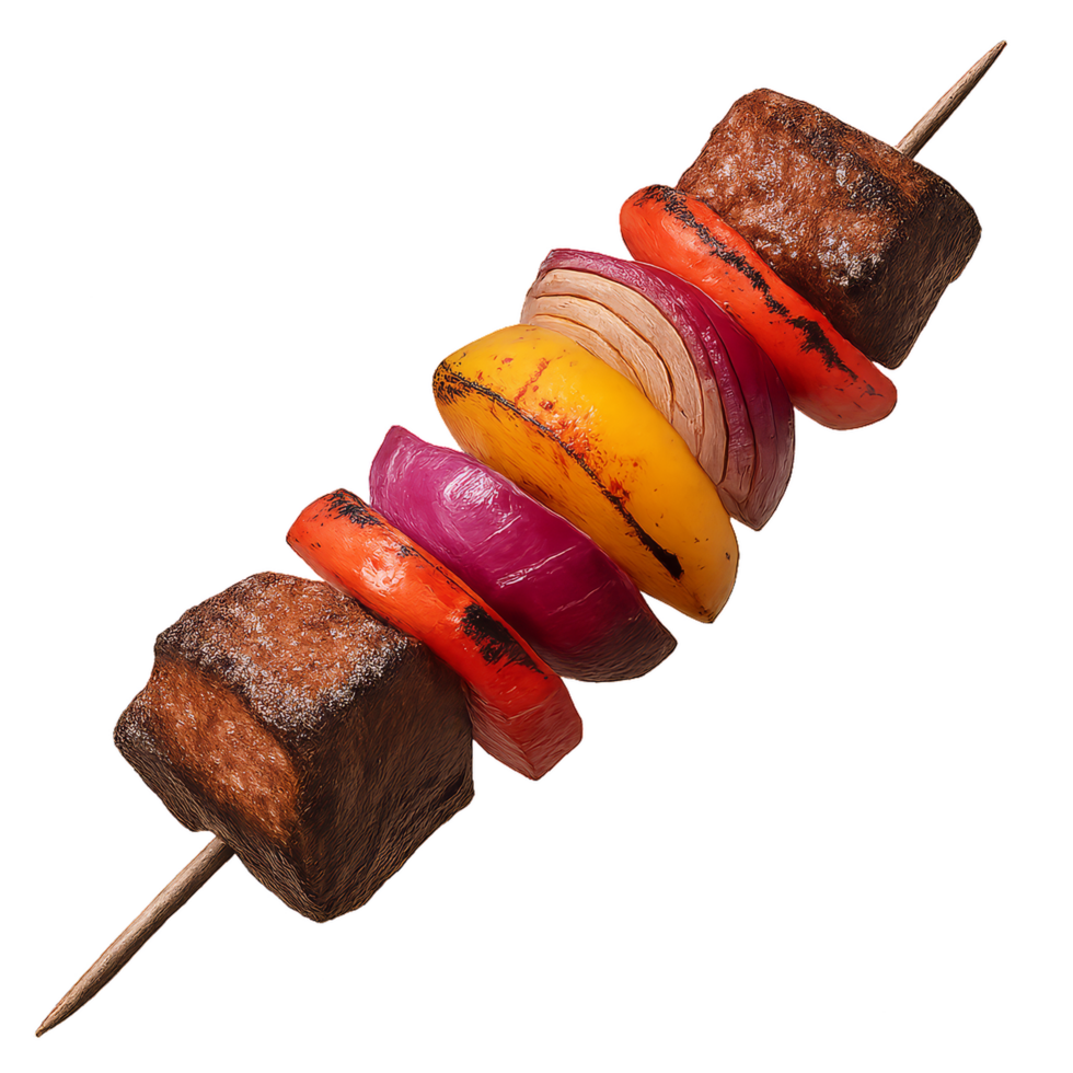 Delicious Beef Kebab Skewered with Colorful Vegetables and Onion png