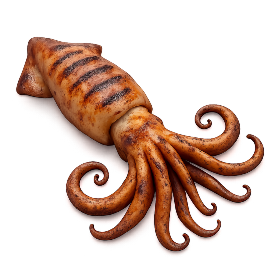 3D Grilled Squid Art with Realistic Details and Textures png