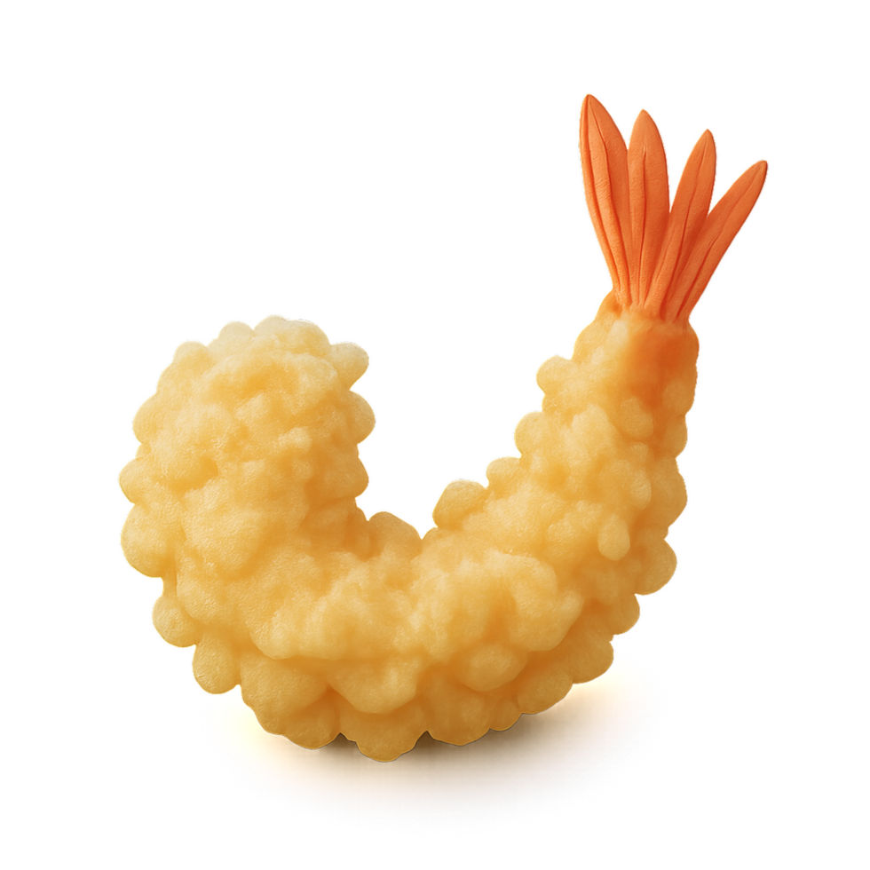 3D Rendered Tempura Prawn with Crunchy Texture and Bright Color png