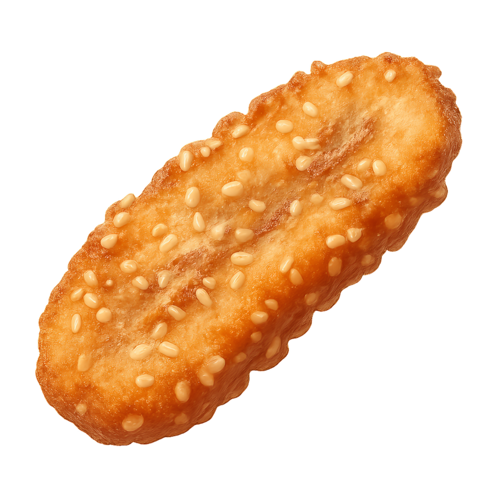 Realistic 3D Fried Banana Slice with Sesame Seeds on White Background png