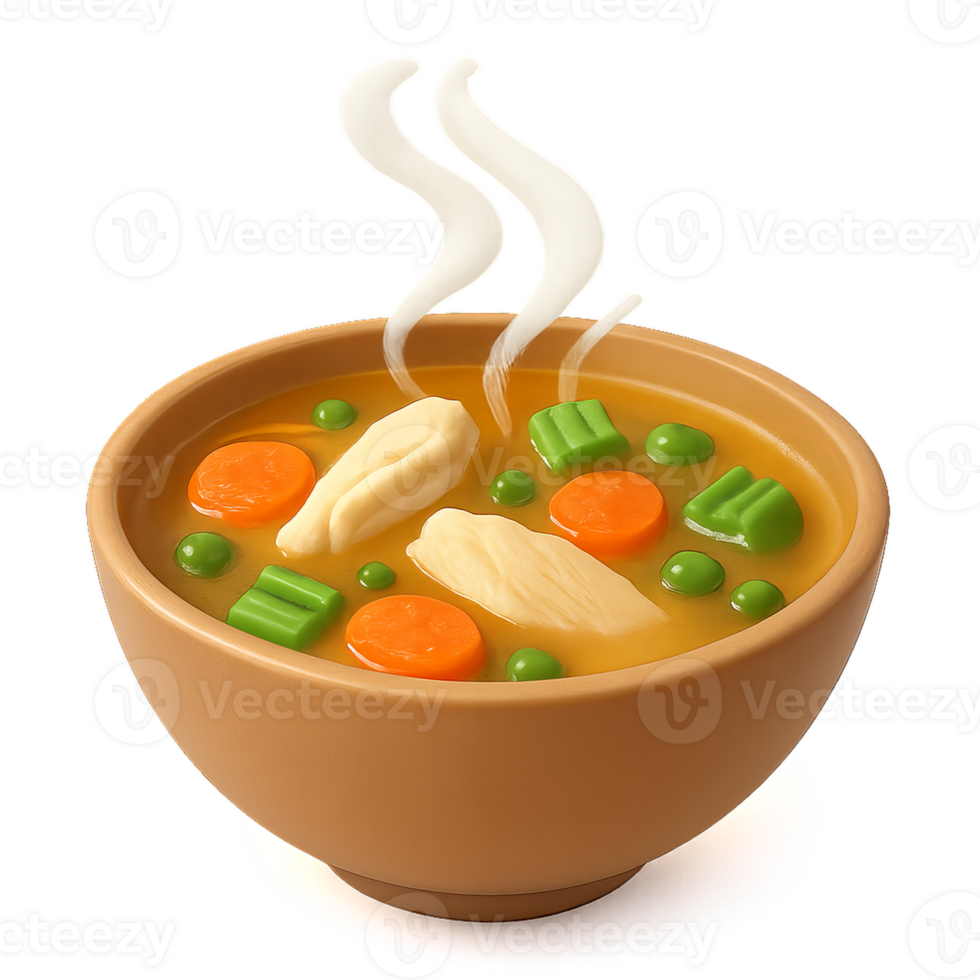 Simple Steaming Chicken Soup with Colorful Vegetables in Bowl png