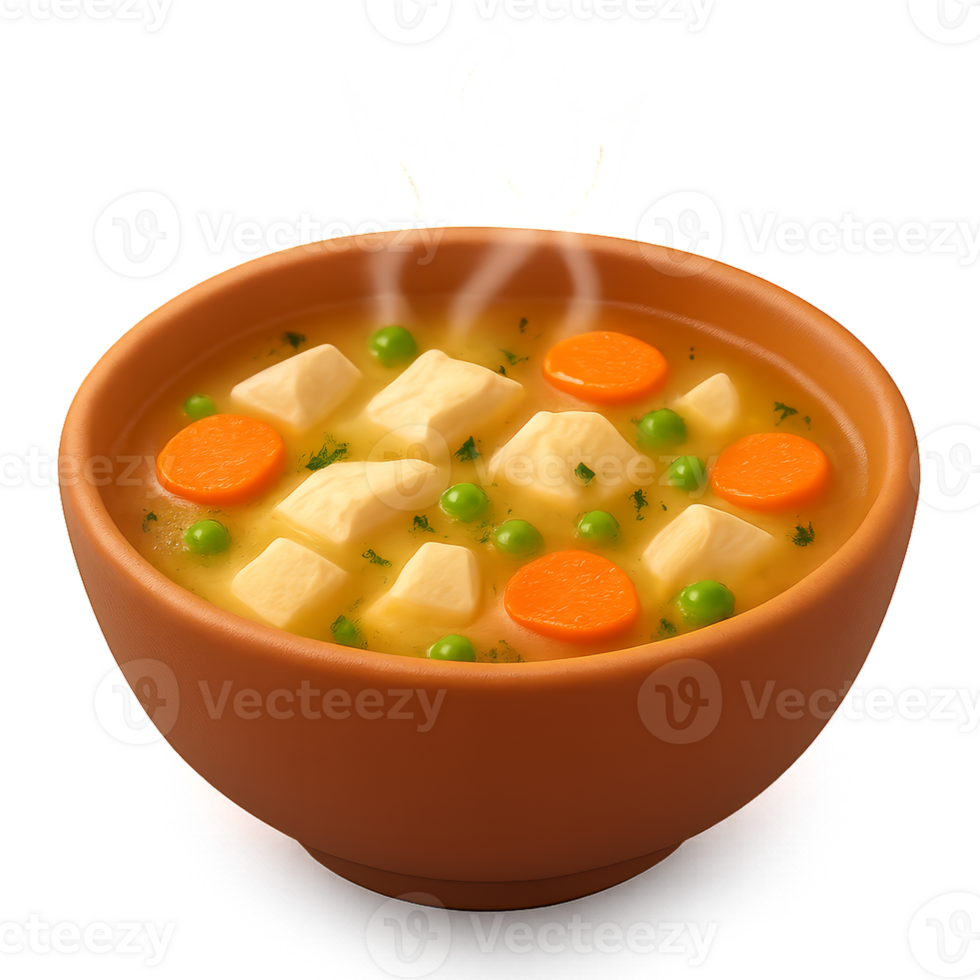 Hot Chicken Soup with Steaming Vegetables in a Bowl png