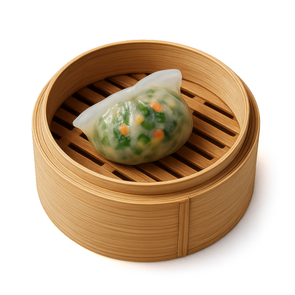 Delightful Dim Sum in a Bamboo Steamer with Fresh Vegetables png
