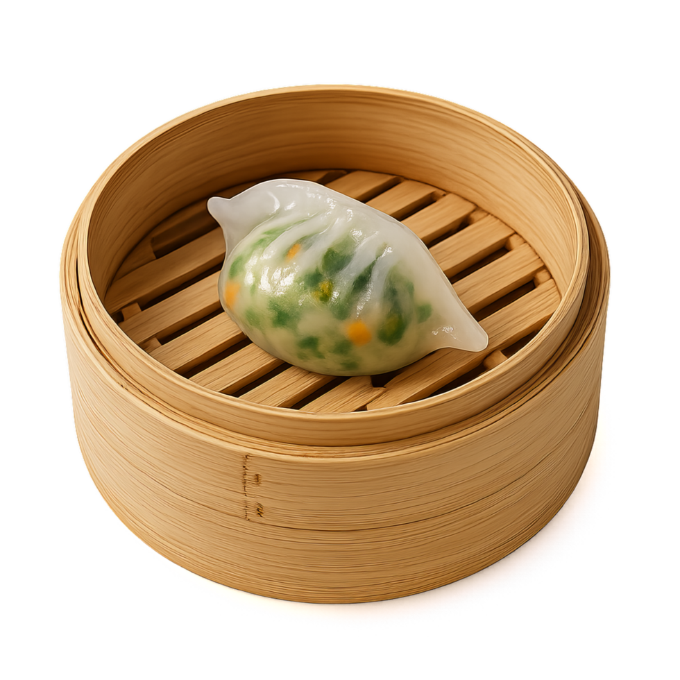 Delicious Dim Sum Delight on a Bamboo Steamer with Fresh Ingredients png