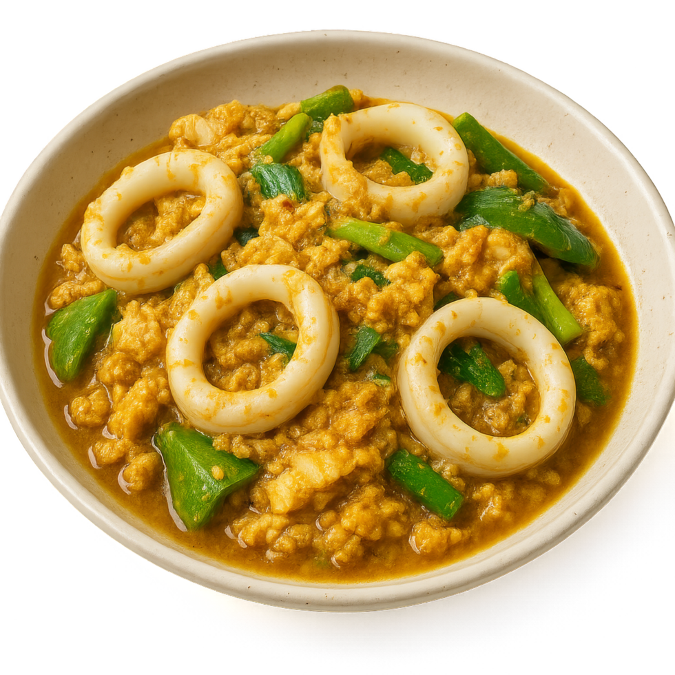 Delicious Stir-Fried Squid Delight with Vegetables and Spices png